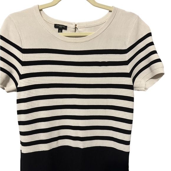 Talbots Black and White Striped Short Sleeve A-Line Career Dress MP - Picture 3 of 6